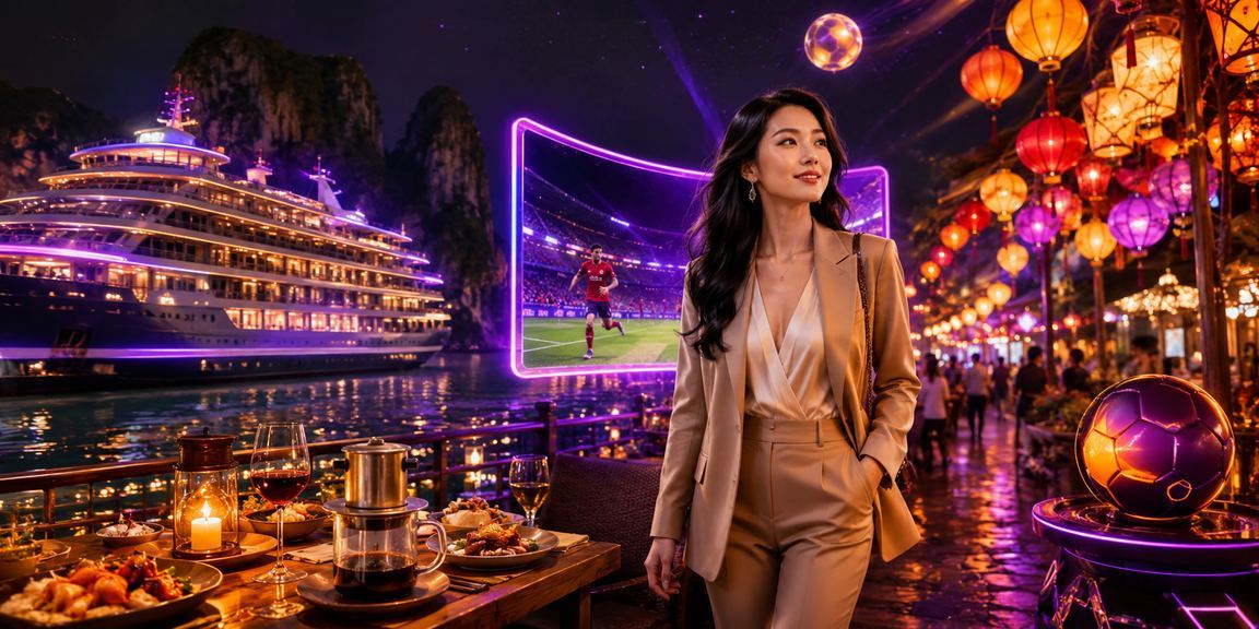Người chơi xem kèo bóng đá tại Hạ Long Bay bên ly cà phê sáng