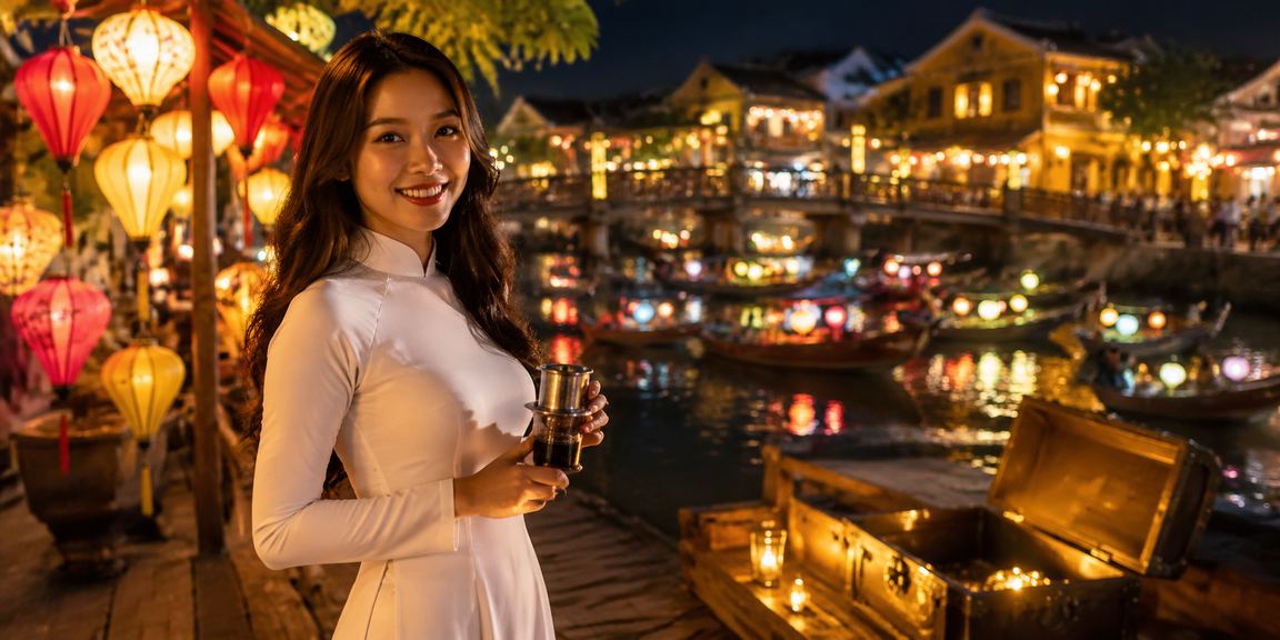 Người dùng tại Hội An thư giãn với cà phê trong khi chơi Baccarat trực tuyến trên điện thoại